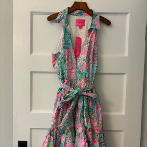 NWT Lilly Pulitzer Trisha Stretch Shirtdress, Bali Blue (Pink and Green), Size 8